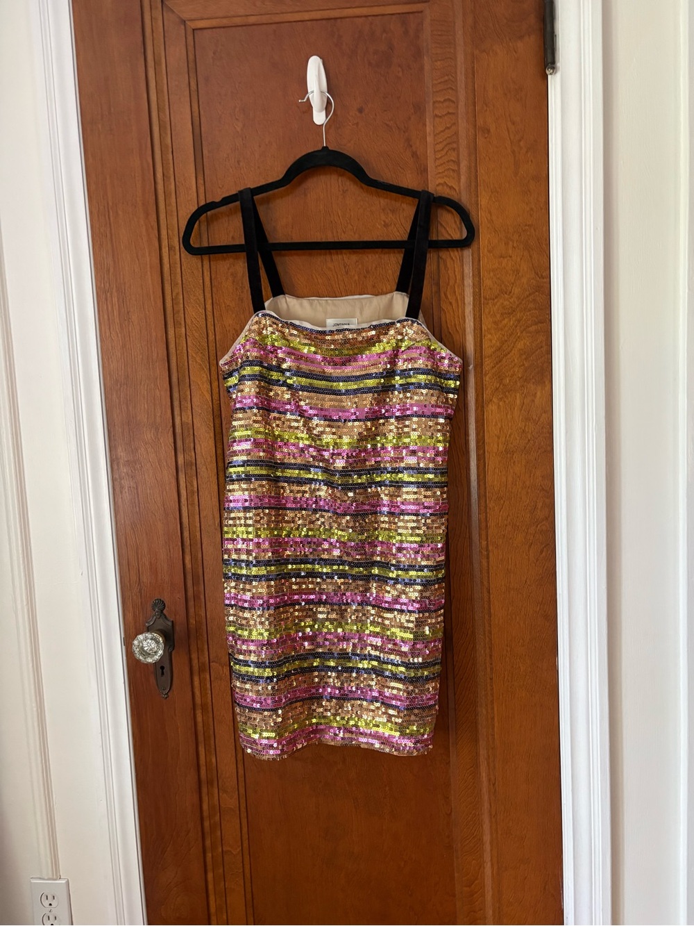 Sequin Striped Mini Dress in Pink, Gold & Black - size 8